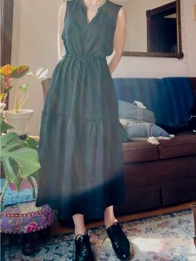 Witchy Y2K Black Sleeveless Drawstring Tiered Maxi Dress